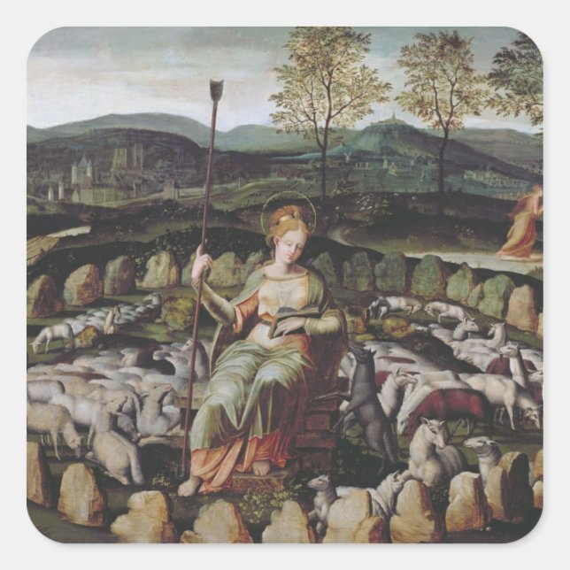 St. Genevieve schützt ihre Flock Quadratischer Aufkleber (Vorderseite)