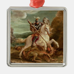 St George, das den Drachen, (Öl, tötet auf Platt Ornament Aus Metall