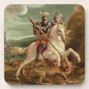 St George, das den Drachen, (Öl, tötet auf Platt Untersetzer