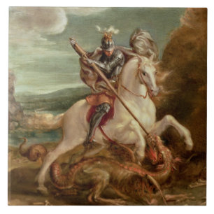 St George, das den Drachen, (Öl, tötet auf Platte) Fliese