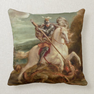 St George, das den Drachen, (Öl, tötet auf Platte) Kissen