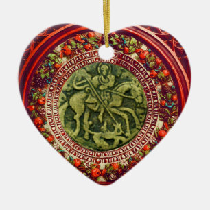 ST GEORGE, DRACHE /MADONNA UND KINDERblumenherz Keramik Ornament