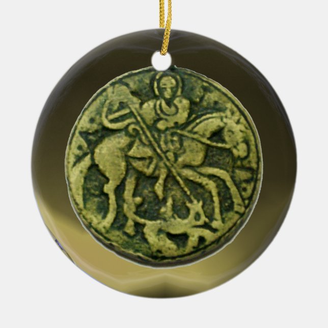 ST GEORGE, DRACHE /MADONNA UND KINDERmedaillon Keramikornament (Vorne)