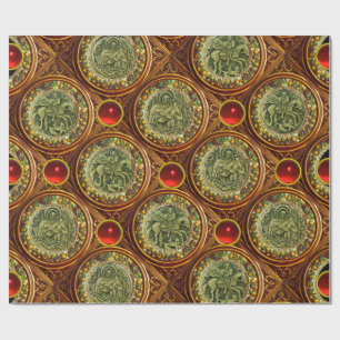 ST- GEORGE, DRACHE- /MADONNA UND KINDrot-Rubin Geschenkpapier