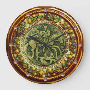 ST.GEORGE, DRAGON BRONZE MEDALLION  FLORAL CROWN GROßE WANDUHR
