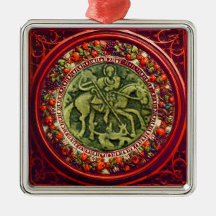 ST.GEORGE, DRAGON BRONZE MEDALLION FLORAL CROWN SILBERNES ORNAMENT