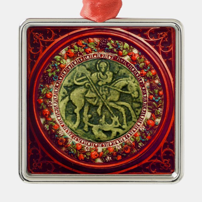 ST.GEORGE, DRAGON BRONZE MEDALLION FLORAL CROWN SILBERNES ORNAMENT (Vorne)