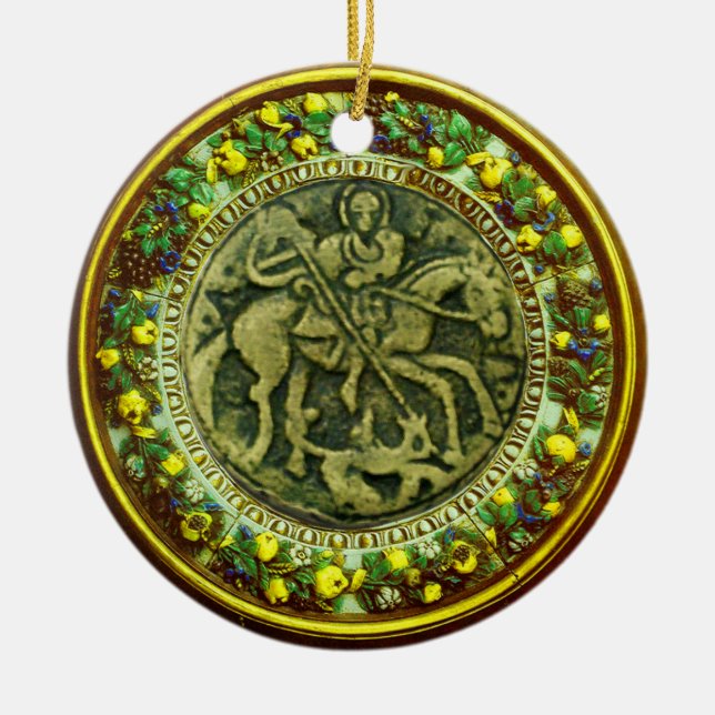 ST.GEORGE, DRAGON/MADONNA UND KINDERBLUMENKROWN KERAMIK ORNAMENT (Vorne)