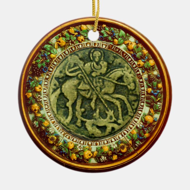 ST.GEORGE, DRAGON/MADONNA UND KINDERBLUMENKROWN KERAMIK ORNAMENT (Vorne)