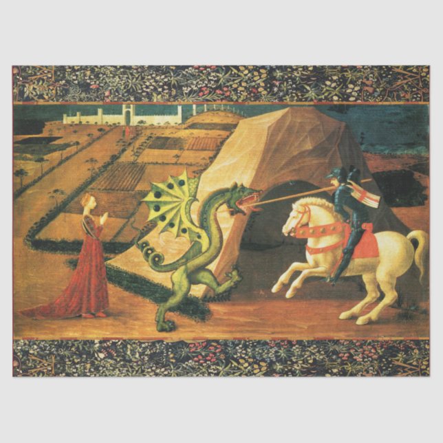 ST. GEORGE, DRAGON UND PRINZESS Gelbgrün Seidenpapier (Vorderseite)