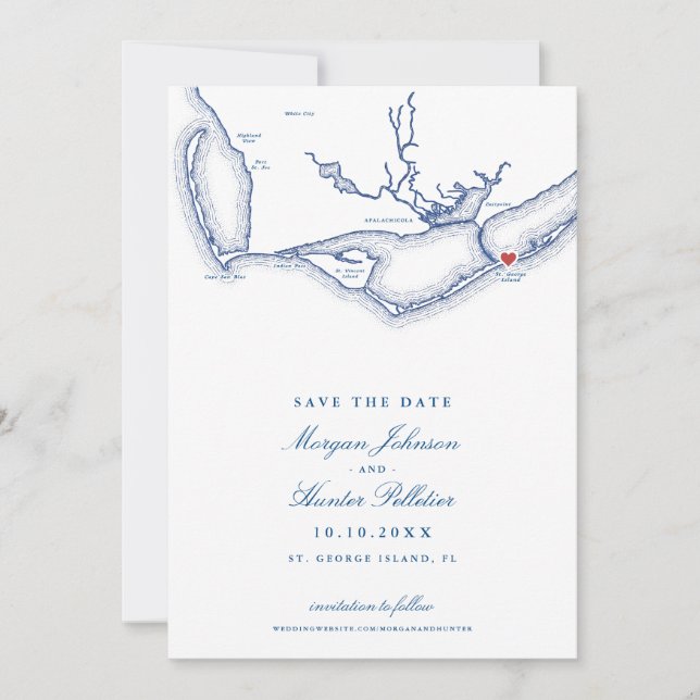 St. George Island FL Elegant Navy Beach Wedding Save The Date (Vorderseite)