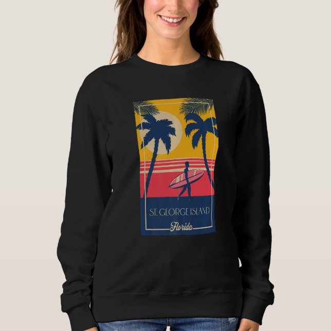 St George Island Florida Retro Surfer Beach Sunset Sweatshirt (Vorderseite)