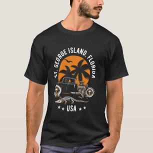St George Island Florida Sunset Hotrod Alligator D T-Shirt