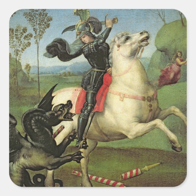 St. George kämpft mit dem Drachen Quadratischer Aufkleber (Vorderseite)