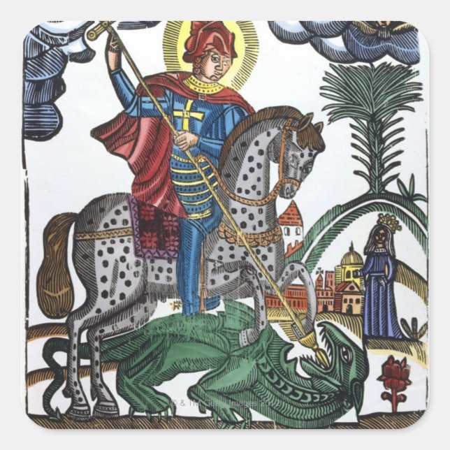 St. George tötet Drache Quadratischer Aufkleber (Vorderseite)
