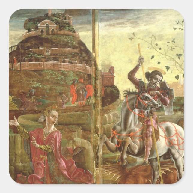 St. George und der Drache Quadratischer Aufkleber (Vorderseite)