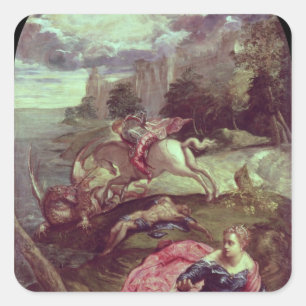 St. George und der Drache Quadratischer Aufkleber