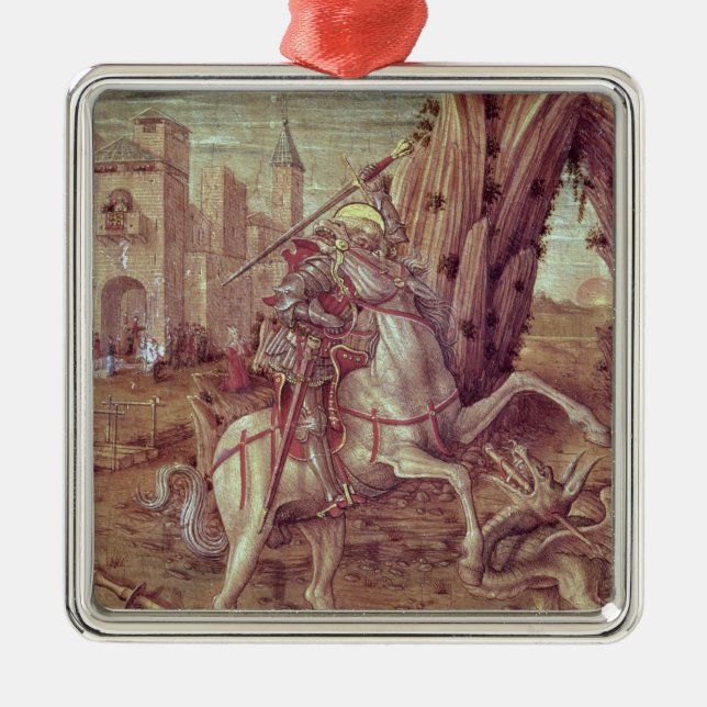 St George und der Drache Silbernes Ornament (Vorne)
