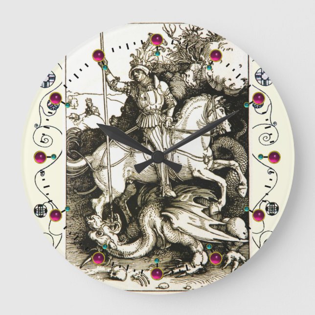 ST. GEORGE UND DRAGON , Schwarz-weiß Große Wanduhr (Vorderseite)
