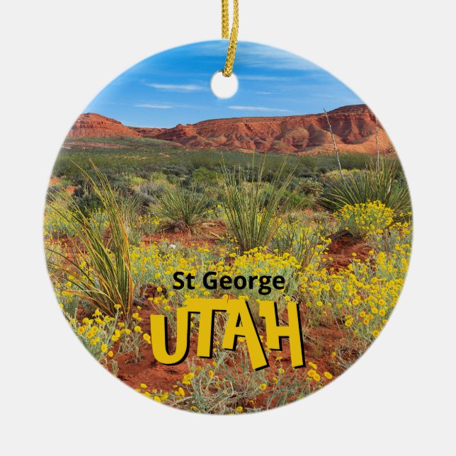St George Utah Wüste Wildblumen Keramik Ornament (Vorne)