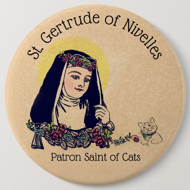 St. Gertrud von Nivelles Schutzpatron der Katzen Button (Vorderseite)