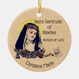 St. Gertrud von Nivelles Schutzpatron der Katzen Keramik Ornament