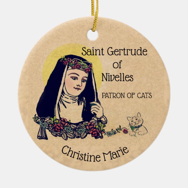 St. Gertrud von Nivelles Schutzpatron der Katzen Keramik Ornament (Vorne)