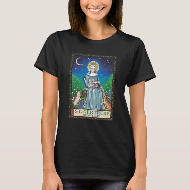 St Gertrude of Nivelles Patron St. Cats T-Shirt (Vorderseite)