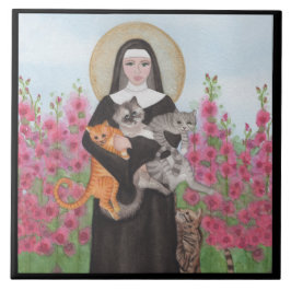 St. Gertrude Schirmherr der Katzen Wasserfarbengre Fliese