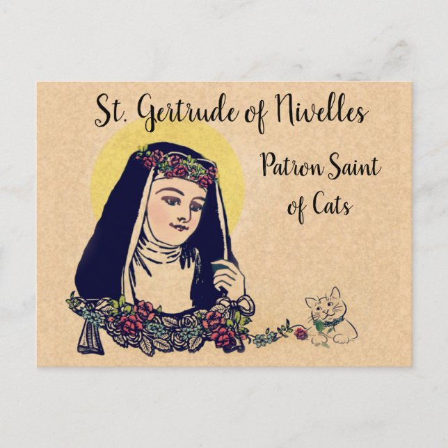 St. Gertrude von Nivelles Schutzheilige der Katzen Postkarte (Vorderseite)