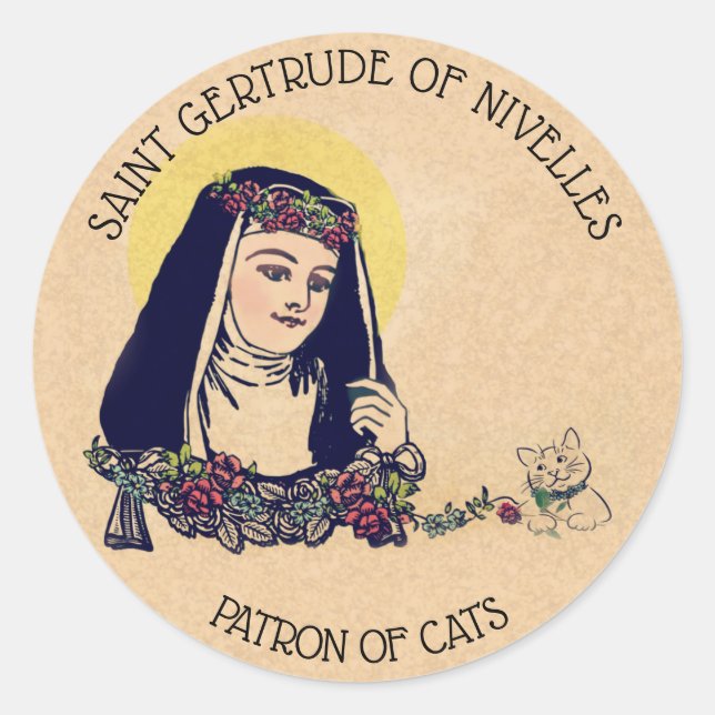 St. Gertrude von Nivelles Schutzheilige der Katzen Runder Aufkleber (Vorderseite)
