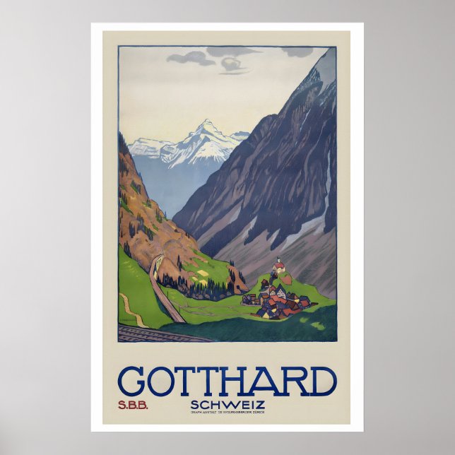 St. Gotthard Pass Gebirgspass Schweiz Poster (Vorne)