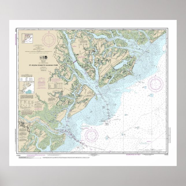 St Helena Sound to Savannah River Seekarte Poster (Vorne)