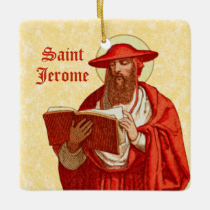 St. Hieronymus als Kardinal mit Motivationszitat Keramikornament