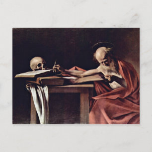 St. Hieronymus schreibt von Michelangelo Merisi Da Postkarte