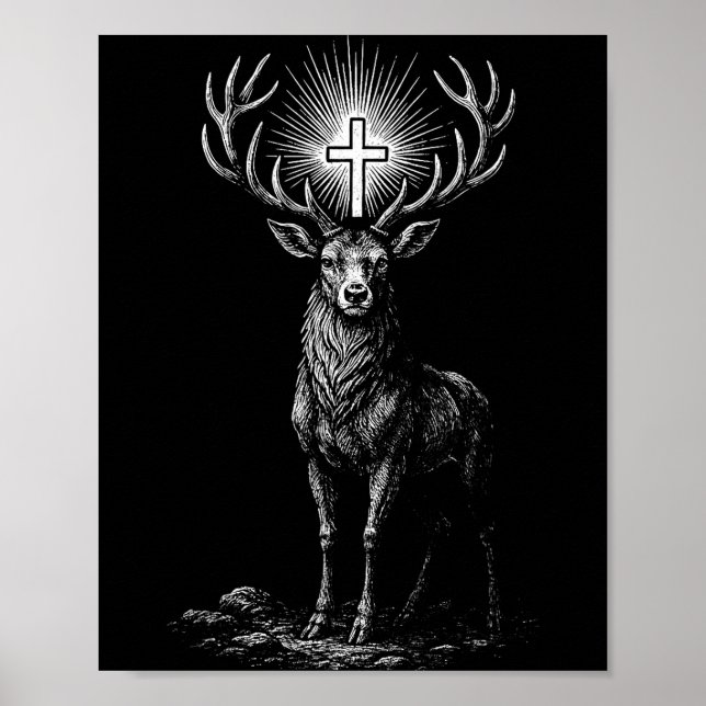 St. Hubert Hubertus Schutzpatron der Jäger Hirsch  Poster (Vorne)