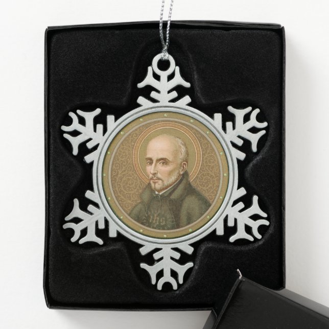 St. Ignatius Loyola (BK 050) Schneeflocken Zinn-Ornament (Box)