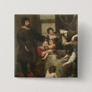 St. Isidore rettet ein Kind, das in ein wel Button