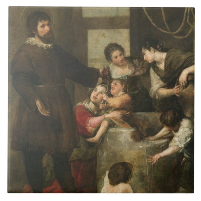 St. Isidore rettet ein Kind, das in ein wel Fliese (Vorderseite)