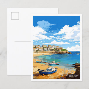 St Ives Cornwall England Reiseillustration Postkarte