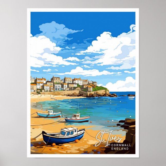 St Ives Cornwall England Reiseillustrierung Poster (Vorne)