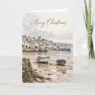 St Ives Hafen Weihnachts-Aquarell Feiertagskarte