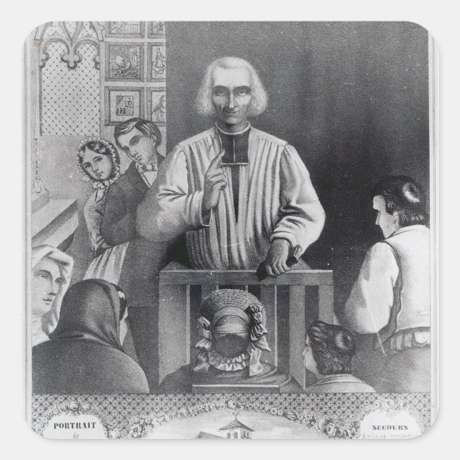 St. Jean-Marie Vianney preaching, 19. Jahrhundert Quadratischer Aufkleber (Vorderseite)