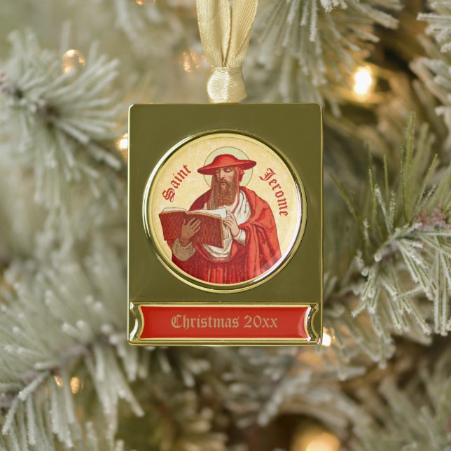 St. Jerome als Kardinal mit Buch (P 004) Banner-Ornament Gold (Baum)