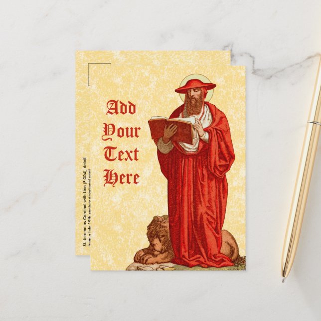 St. Jerome als Kardinal mit Löwen (P 004) Postkarte (Vorderseite/Rückseite Beispiel)