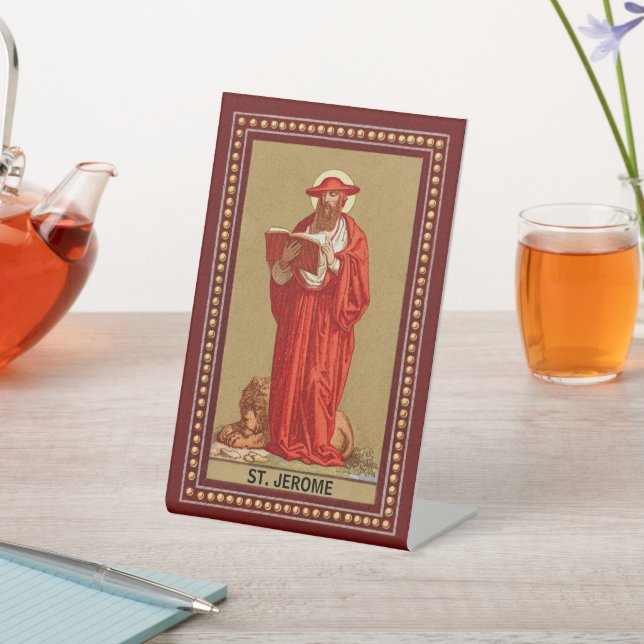 St. Jerome als Kardinal mit Löwen (P 004) Sockelschild (In SItu)