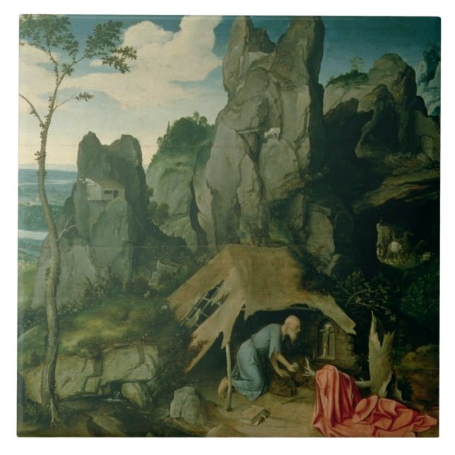 St Jerome in der Wüste (Öl auf Platte) (sehen Sie Fliese (Vorderseite)