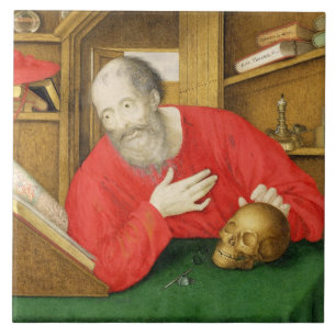 St Jerome in seiner Studie, 1650 (bodycolour und Fliese