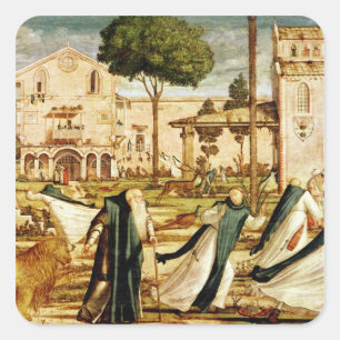 St. Jerome und Löwe im Kloster, 1501-09 Quadratischer Aufkleber