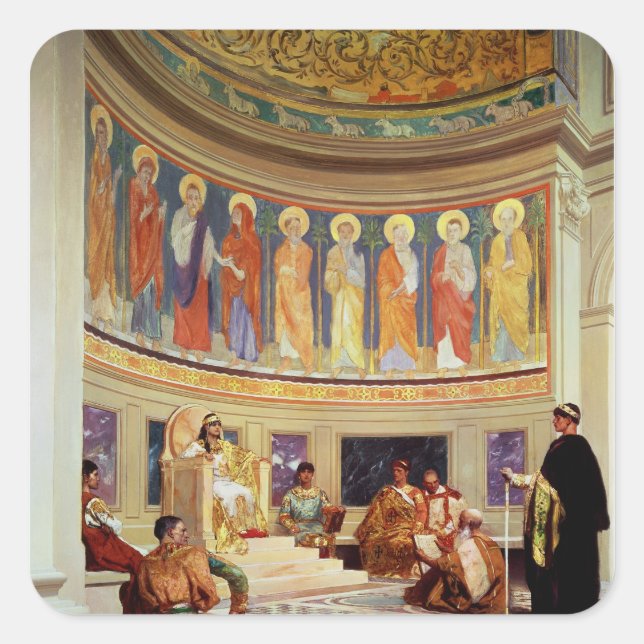 St. John Chrysostom im Exil von Kaiserin Eudoxia Quadratischer Aufkleber (Vorderseite)